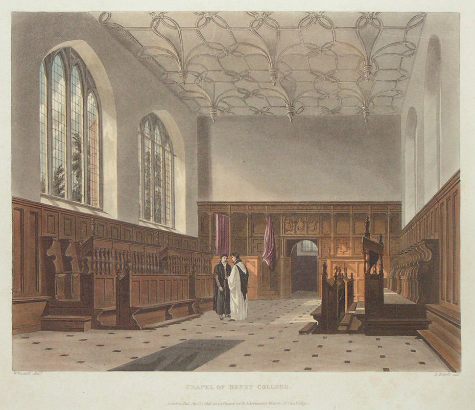 Aquatint - Chapel of Benet College. - Havell